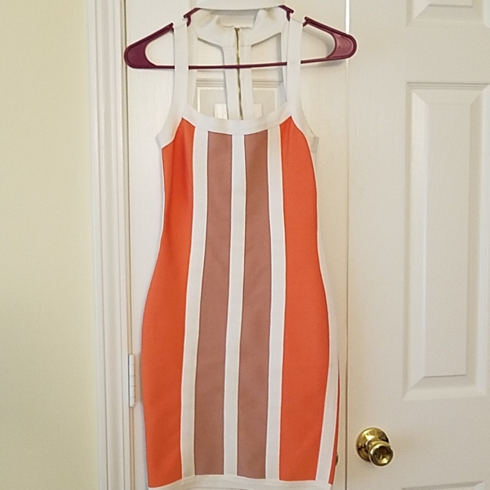 Orange, Nude, White Patterned Dress
